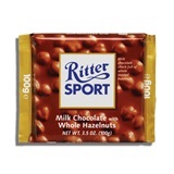 RITTER, MILK CHOCOLATE WITH WHOLE HAZELNUTS